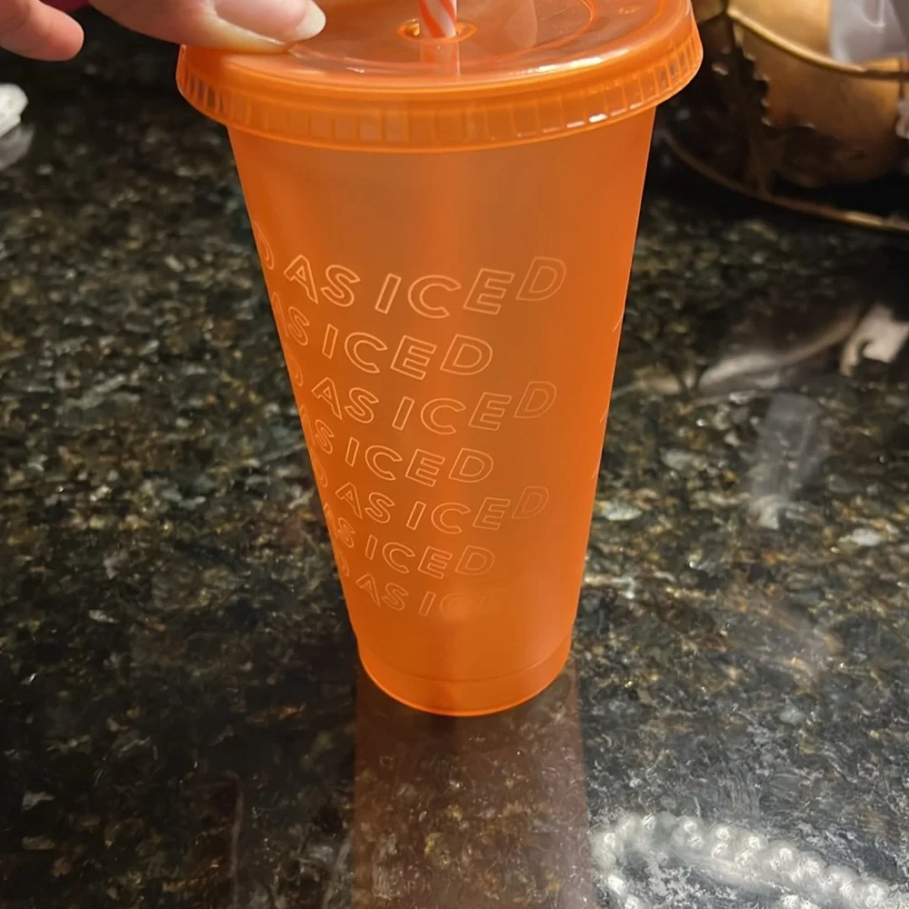 Starbucks 2019 Orange 24oz Reusable Cold Cup Tumbler Lid & Straw